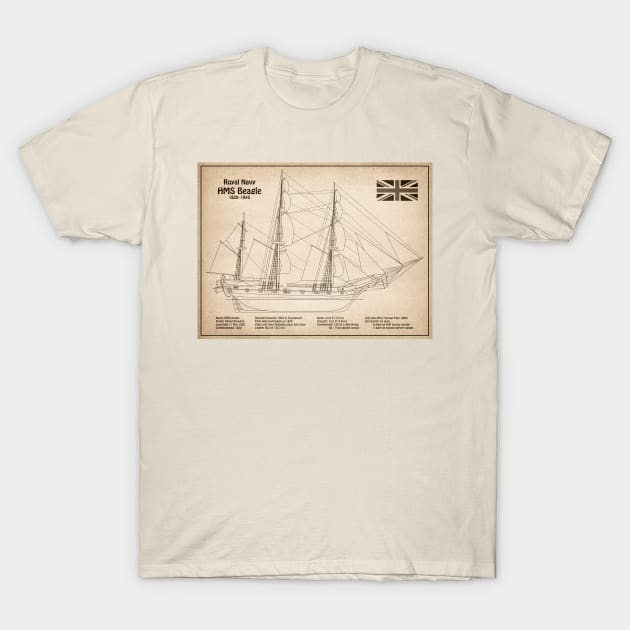 Charles Darwin HMS Beagle Tall Ship - SDL T-Shirt by SPJE Illustration Photography